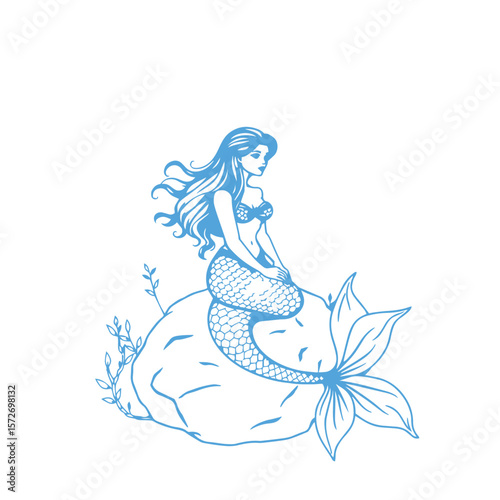 Mermaid sitting on rock vector design concept illustration.