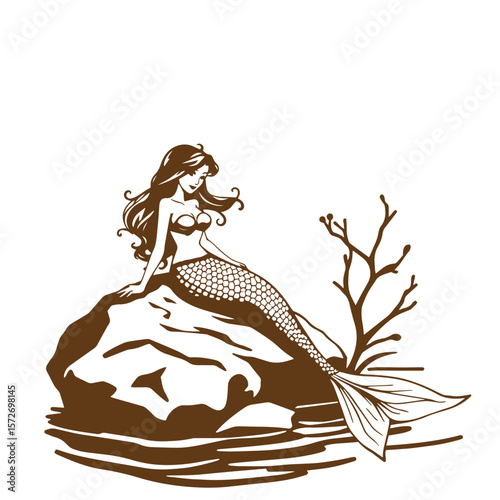 Mermaid sitting on rock vector design concept illustration.