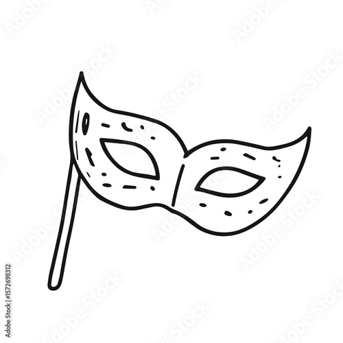 Doodle sketch vector illustration of a masquerade mask on transparent background for celebration and costume design
