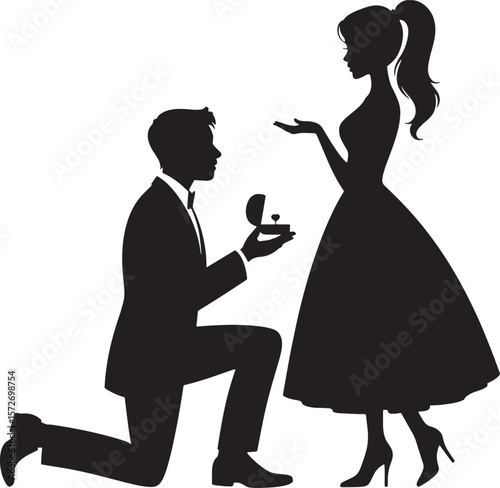 Romantic Marriage Proposal Silhouette: Man Proposing to Woman
