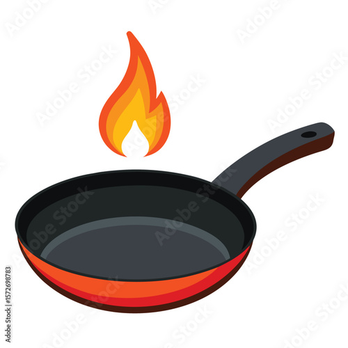 A frying pan sizzling, isolated on a white background, for cooking, kitchen, food, or hot meal preparation.