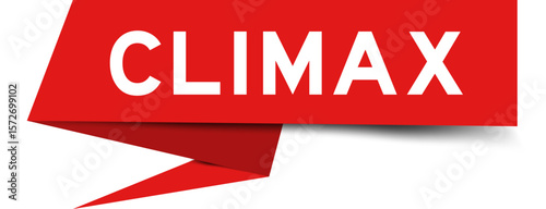Red color speech banner with word climax on white background