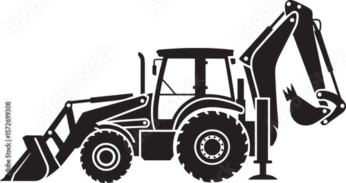 Classic Farm Tractor Silhouette: Agricultural Vehicle for Rural Farming
