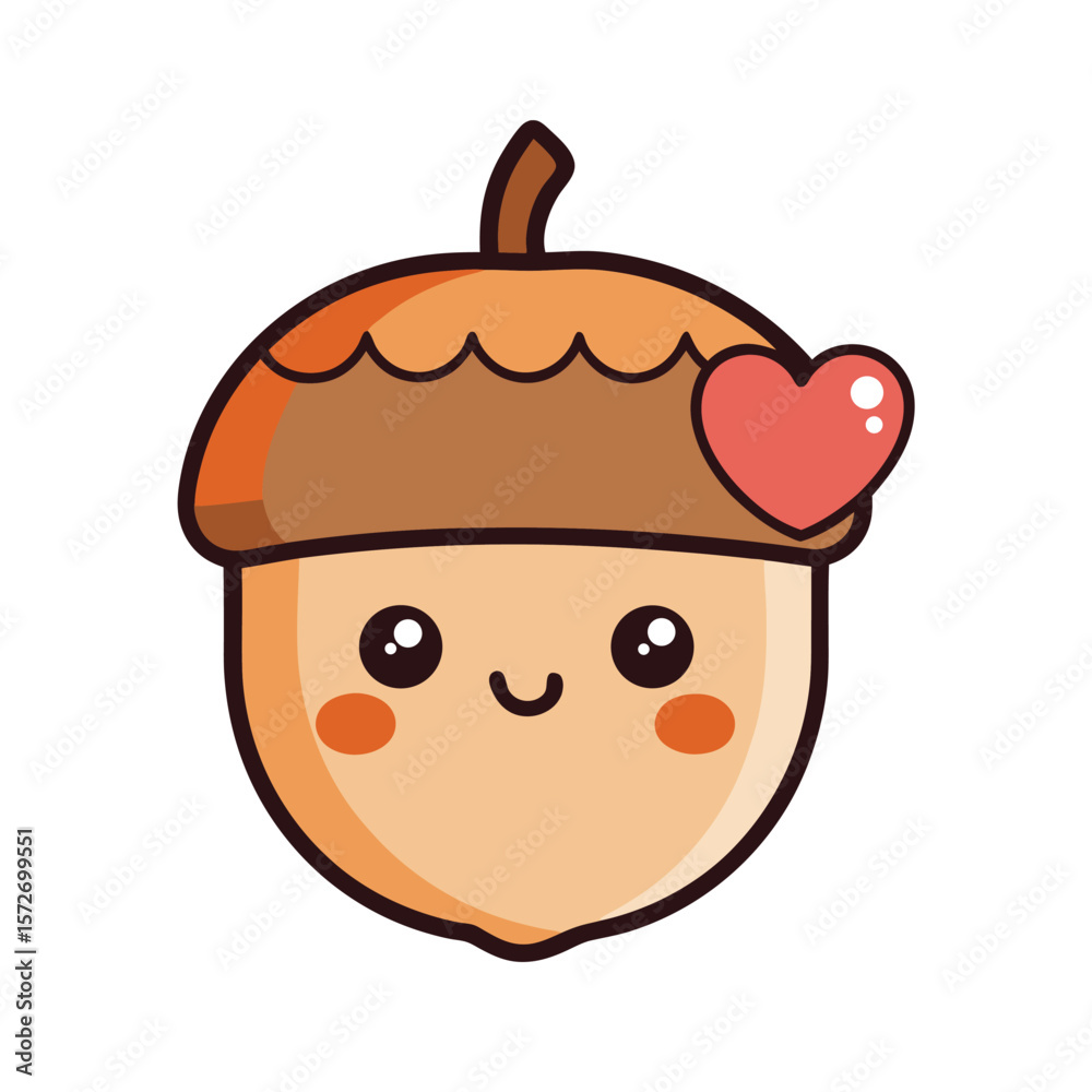 cute acorn with a tiny heart beside it kawaii style cute acorn with a tiny heart beside it kawaii style