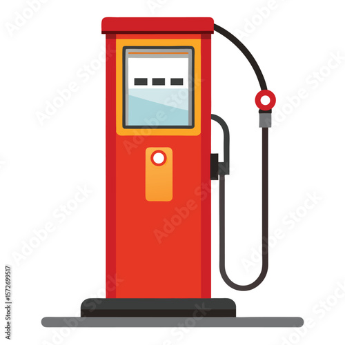 A gas pump with a hose, isolated on a white background, for fuel, energy, transport, or automotive.