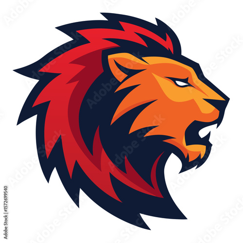 Wallpaper Mural Aggressive lion head mascot with fiery mane in profile view Torontodigital.ca