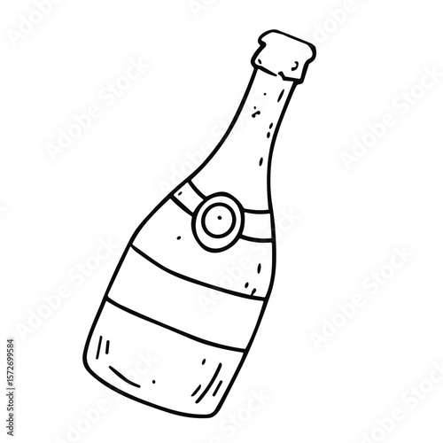 Doodle sketch vector illustration of a champagne bottle on transparent background for celebration and festive design