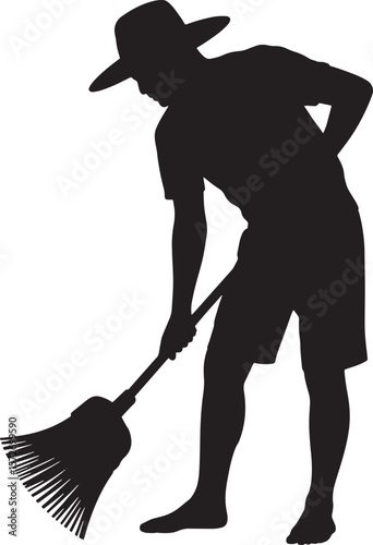 Man Working with Shovel Silhouette: Gardening, Farming, or Construction Labor