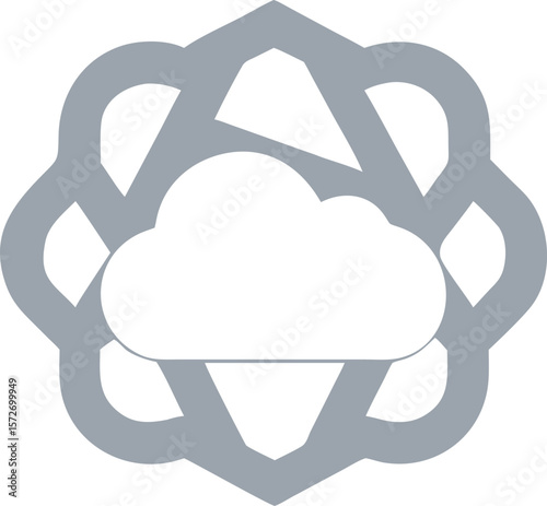 A geometric abstract representation of a cloud, isolated on white, for technology, data, sky, or digital concepts.