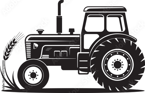 Detailed Farm Tractor Silhouette: Heavy Agricultural Machine & Rural Transport