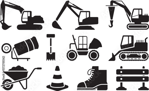 Construction & Maintenance Tool Collection: Industrial Equipment & Work Supplies Icons