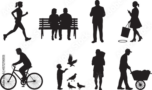 Diverse People Socializing Silhouettes: Friends, Couples & Public Gathering Vector Icons