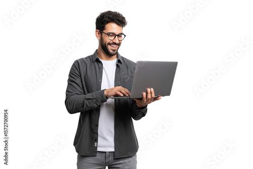 businessman with laptop isolated on white