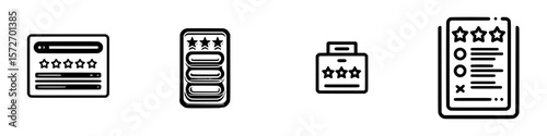 Silhouette pictograms of various rating and feedback icons representing user reviews and experiences in an engaging design