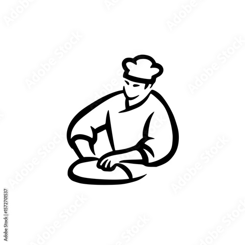 Silhouette pictogram of a chef preparing food in a kitchen setting during a busy cooking session