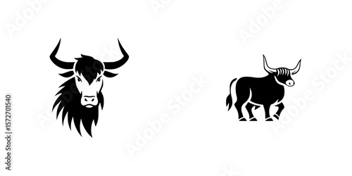 Silhouette pictograms of bulls and oxen, perfect for signage and graphic design projects in agriculture and livestock industries