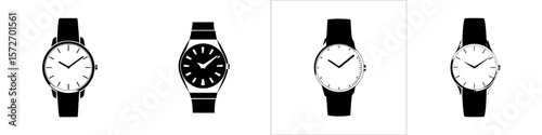Silhouette pictogram icons representing various watch designs, highlighting distinct styles and shapes in minimalist form