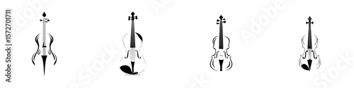 Silhouette pictograms of string instruments showcasing variety and artistic design in a minimalist style