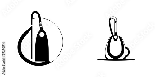 Vector icons of silhouettes representing vacuum cleaners and cleaning supplies suitable for diverse design projects