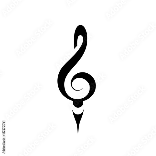 Silhouette pictogram of a treble clef symbol representing music and melody in a minimalist style