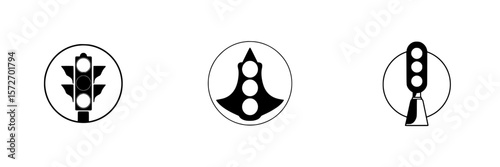 Silhouette pictogram icons representing traffic signals and indicators for urban navigation and transportation safety