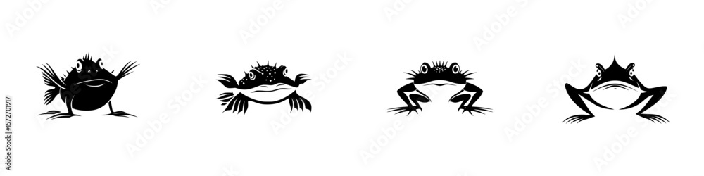 Obraz premium Silhouette pictograms of frogs showcasing different postures and designs for creative projects and educational materials