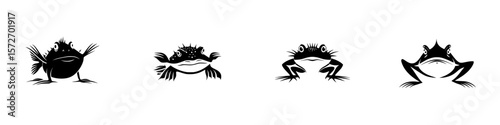 Silhouette pictograms of frogs showcasing different postures and designs for creative projects and educational materials