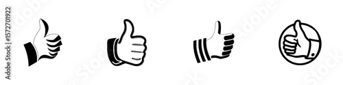 Collection of silhouette pictograms depicting thumbs up gestures in various styles suitable for graphic design applications