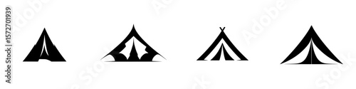 Explore various tent designs in silhouette pictogram style for camping and outdoor activities