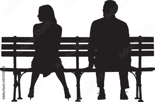 Distant Couple on Bench Silhouette Vector