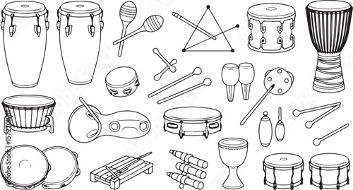 Percussion Instruments Silhouette Set Vector