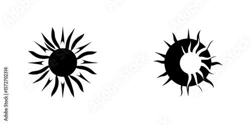Silhouette pictograms of sun designs showcasing various patterns without brands or articles