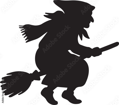 Print Witch Flying on Broomstick Silhouette