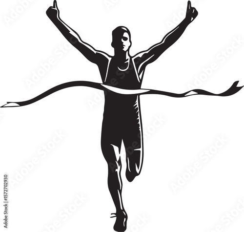 Print Male Runner Crossing Finish Line Silhouette