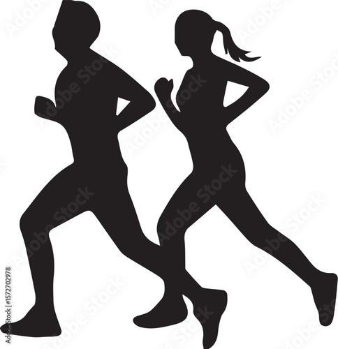 Print Man and Woman Running Silhouette