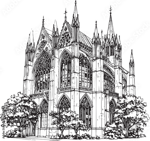 Majestic Gothic Cathedral: Architectural Grandeur Sketch