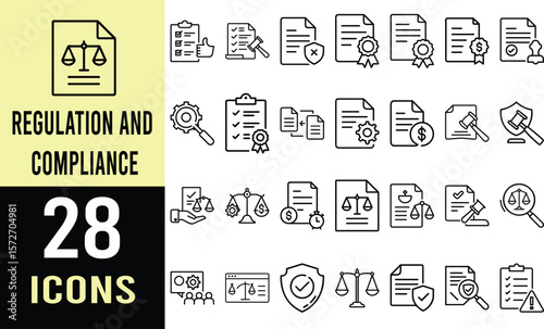 Legal Document Icons: Checklist, Scales of Justice, Approved Papers, & More