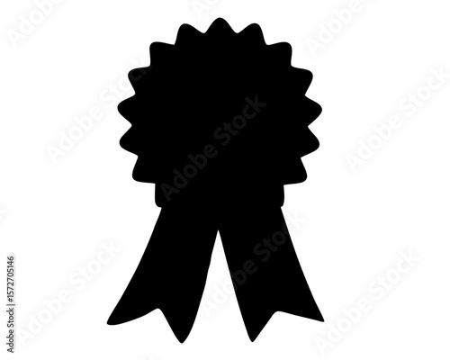 Elegant black silhouette of an award ribbon or rosette with streamer tails