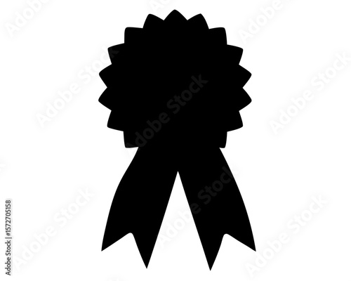 Silhouette of a classic award rosette with ribbons, a symbol of achievement