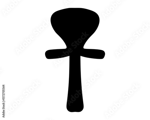 Silhouette of an Ankh, the Egyptian symbol of life, against white background