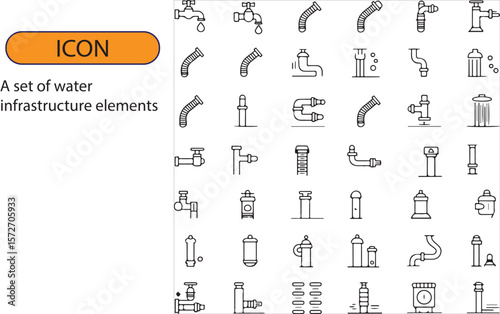 A set of water infrastructure line art editable icon.