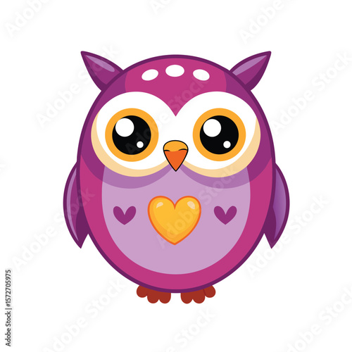 cute round owl with a tiny beak and heart shaped cheeks