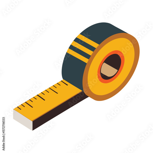 A measuring tape extended slightly, isolated on a clean white background, for measurement, construction, DIY, or precision.