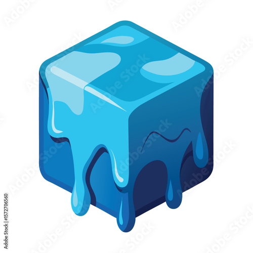 A melting ice cube, isolated on a white background, symbolizing cold, change, liquid, or refreshment.