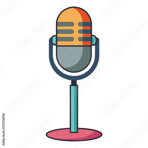 A microphone on a stand, isolated on a white background, for audio, recording, broadcast, or performance.