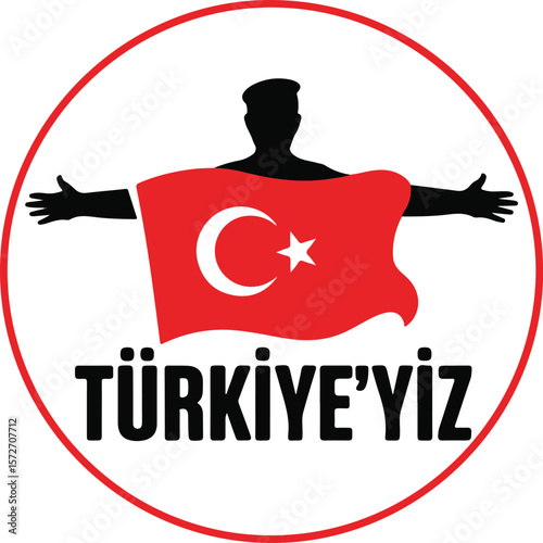 Silhouette of Person with Turkish Flag Spread Out Vector Illustration