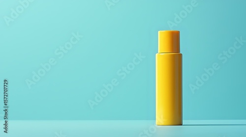 Wallpaper Mural Yellow plastic bottle container on mint green background with shadow, minimalist product photography for cosmetic and personal care marketing. Torontodigital.ca