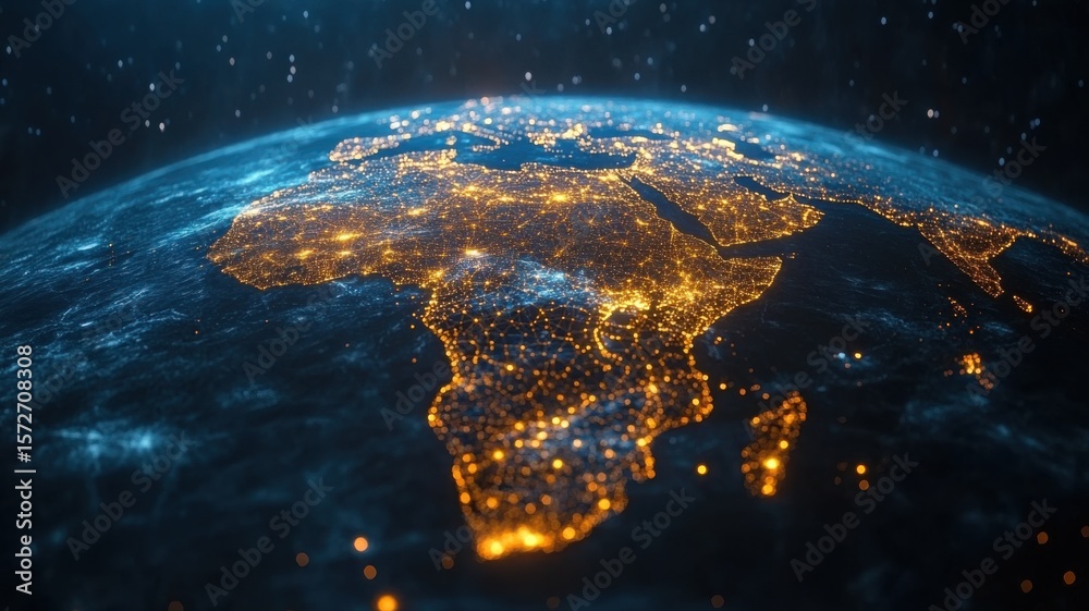 Fototapeta premium Global Network of City Lights on Earth at Night from Space space night network global globe planet