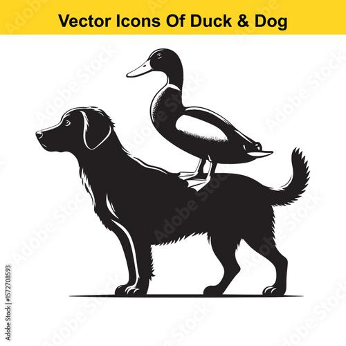 Dog and Duck Vector Illustration Bundle – Hunting, Wildlife, and Animal Interaction Poses