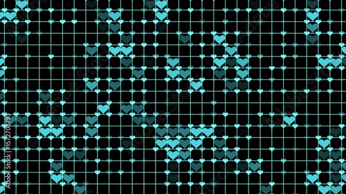 Digital grid pattern animation, glowing blue matrix squares, abstract pixel data motion, futuristic tech cell system, dynamic tile structure background, cyber interface visual